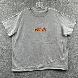 Just My Size Womens Top 18/20W Gray Floral Relaxed Fit‎ Short Sleeve Shirt